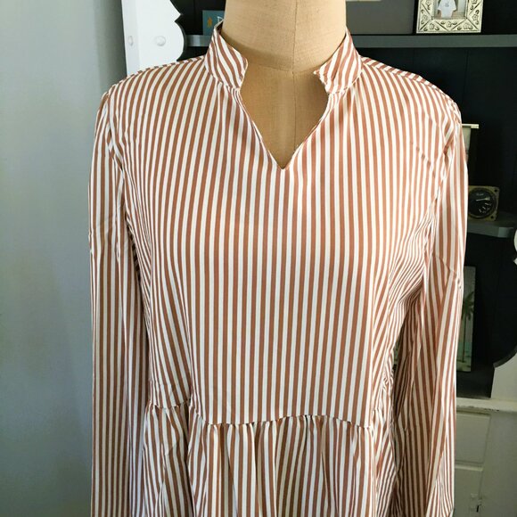 Women's Midi Dress Size XL Light brown & White Stripe Fall Dress NWOT - Picture 5 of 8